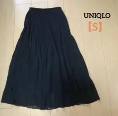 【UNIQLO】ユニクロ ブラック プリーツ ロング　スカート ウエストゴム