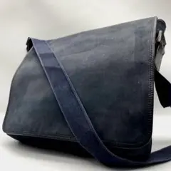 フェンディ キャンバス×レザー ショルダーバッグ メッセンジャー ネイビー