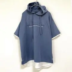 DEFECTIVESTRUCT　フード付き半袖パーカー　ブルー　Ｍサイズ　メンズ