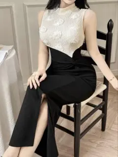 SHEIN ノースリーブニットワンピース ブラックとホワイト