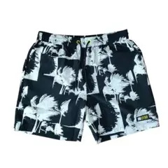 下げ札付き バード×リラクロージング 総柄 ナイロン ショーツ M 白 黒