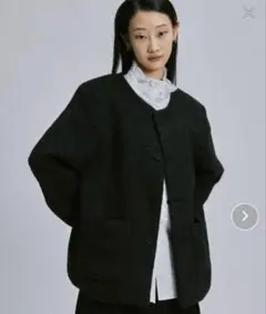 お取り置き FEKETE ノーカラーウールシャギージャケット　ブラック Mサイズ FEKETE（フェケテ）の「NO COLLAR WOOL SHAGGY JACKET / ノー