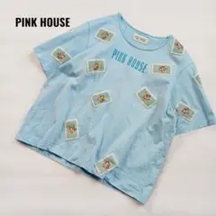 ピンクハウス　ワッペンTシャツ　ライトブルー　水色　花柄　ブーケ　インゲボルグ
