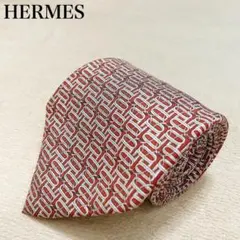 エルメス H柄 総柄 シルク ネクタイ 赤 フランス製 高級 レア 2-36