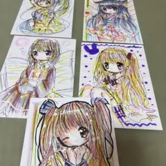 手描きイラスト。イラストボード。女の子。５枚セット