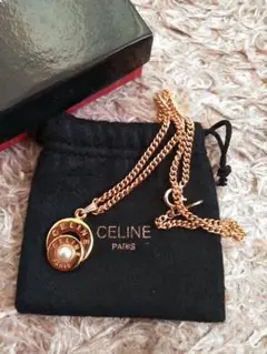 CELINE ダブルサークル パール ネックレス ゴールド セリーヌ