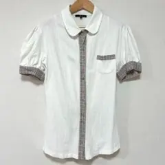 美品 DAKS LONDON 丸襟チェック 半袖ポロシャツ M パフスリーブ