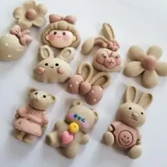 新品！セール！デコレーションパーツ10個セット　くすみカラー　クマ　ハンドメイド