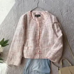 美品(M)INDIVI/ツイードジャケット/上着/羽織り/ノーカラー/ママスーツ