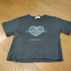 韓国ハートプリント ダークグレー Tシャツ M