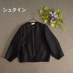シュタイン　ブルゾン　羽織り　フロントジッパー　楽ちん　ボリューム袖　春秋　黒Ｆ