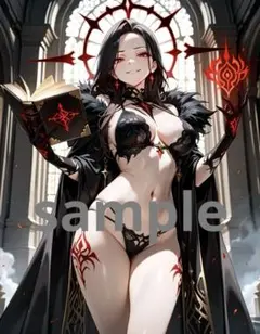 AI美女アニメイラスト A4ポスター ハロウィン魔道士コスプレ彼女@526