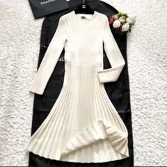 美品 CHANEL シャネル 純白 ホワイト ワンピース ロング ウール ニット