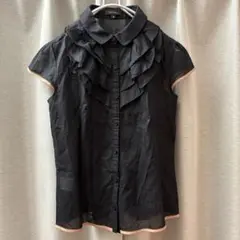 TOCCA フレンチスリーブ フリル ブラウス 美品 ブラック オンワード樫山
