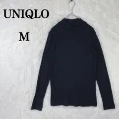 【ユニクロ】 黒 リブ編み ハイネック シンプル M