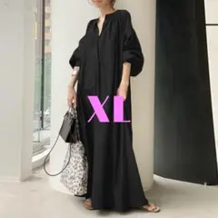 ロングワンピース マキシ丈 黒 夏 秋 北欧 ワンピ XL 新品