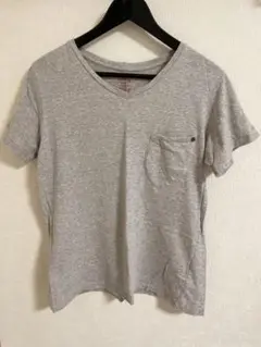 ANACHRONORM グレー Tシャツ 左胸ポケット付き Vネック サイズS