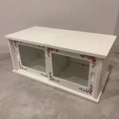 木製キャビネット　白色　薔薇柄