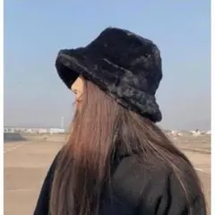 ふわふわ ファーハット バケハ バケットハット ホワイト 男女兼用 調節可能