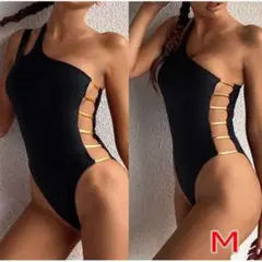水着 レディース M ワンピース ワンショルダー セクシー ブラック 黒
