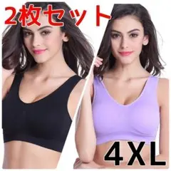 渋紫 黒 4XL ナイトブラ 2枚 セット ノンワイヤー ブラジャー スポブラ