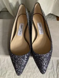 美品 ジミーチュウ グラデーション グリッター フラット パンプス 35