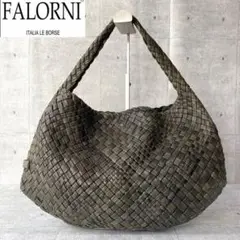 【極美品】FALORNI イントレチャート カーキ ワンハンドルバッグ定価19万