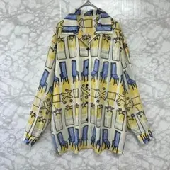 ヴィンテージ◆総柄シャツ/手触り サラサラ 長袖 丈長め ゆったり 薄手 羽織り