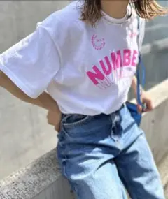 NUMBER プリント Tシャツ ホワイト