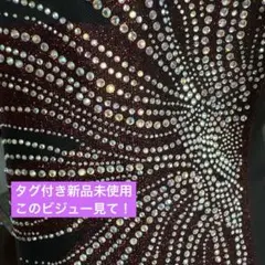 社交ダンス　トップス　赤のキラキラ模様にたっぷりビジュータグ付き新品未使用