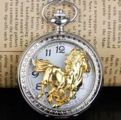 ゴールド馬の彫刻 クォーツ懐中時計(多少のキズあり)