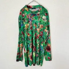 micmac 長袖シャツ ブラウス グリーン 花柄 LL相当