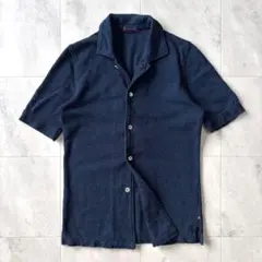 【美品】45rpm インディゴ染め 半袖カノコシャツ 刺繍ロゴ シェルボタン