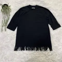 ユニセックス　フリンジ　半袖　カットソー　黒　綿100%