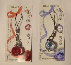 花言葉の贈り物 ストラップ 赤バラ・勿忘草