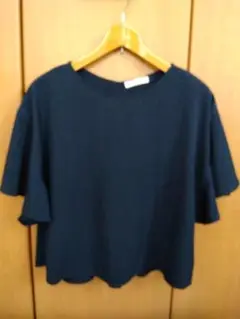 ネイビー フレア袖 シャツ