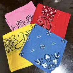 バンダナ 4色セット 赤 ピンク 青 黄色