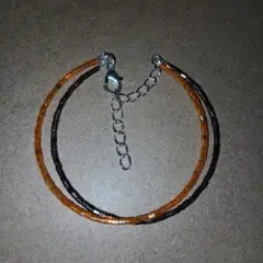 ハンドメイド　２連ブレスレット　オレンジ　ブラウン