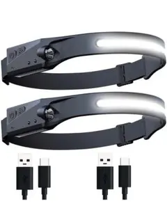 ヘッドライト 充電式 USB 50g超軽量 高輝度 IPX4防水 2点セット