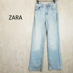 ザラ【EUR34】デニムパンツ　カットオフ　丈長め　切りっぱなし　a5069