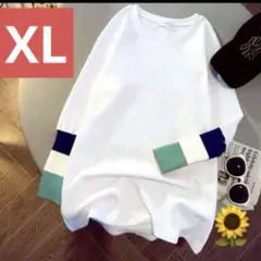 XL 大きいサイズ 長袖ロングtシャツ 白 レディースロンT カットソー春秋