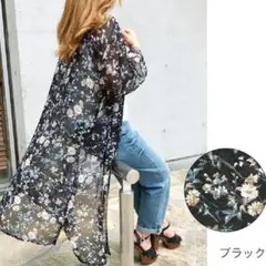 レディース シーナ SHEENA 花柄 シフォン ロングカーディガン M
