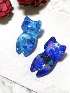双子の魔法猫ターコイズラピスラズリピアス
