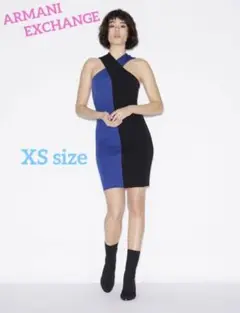 ARMANI EXCHANGE クロスネックドレス ブルー×ブラック サイズXS