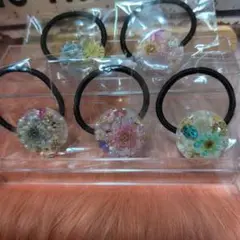 【新品未使用】ハンドメイド　押し花レジンヘアゴム　5個セット　115