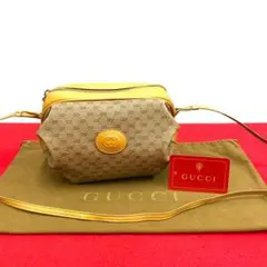 極 美品 オールドグッチ マイクロ GG レザー ショルダーバッグポシェット 茶