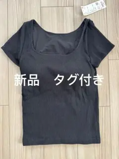 新品未使用　タグ付き　UNIQLO リブ編み ブラック Tシャツ L