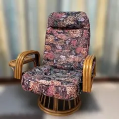 【美品】天然藤リクライニング回転座椅子　サイドテーブル付き