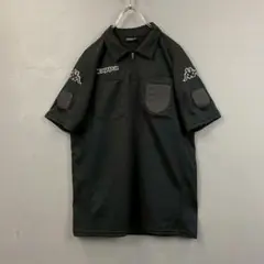 Kappa サッカー レフェリー 審判 半袖 シャツ ハーフジップ ブラック L