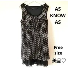 美品♡AS KNOW AS 総柄　ノースリーブチュニック　フレア　Freeサイズ
